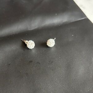Disco Ball Crystal Pavé Round Stud Earrings - Silver